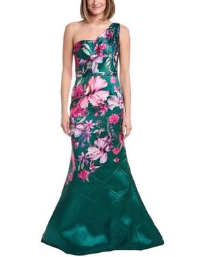 Rene Ruiz One Shoulder Printed Mikado Gown - Green