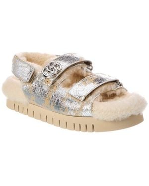 Gucci Gg Logo Leather Sandal - White