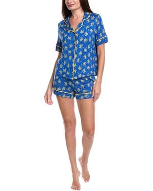 Room Service Pjs 2Pc Aspen Shirt & Short Pyjama Set - Blue