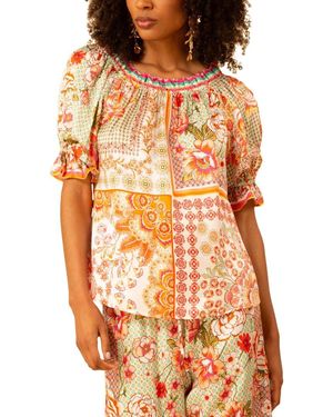 Hale Bob Tatum Silk-Blend Blouse - Orange