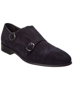 Isaia Double Monk Strap Suede Loafer - Blue