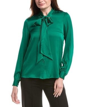 Tahari Silk-Blend Button Blouse - Green
