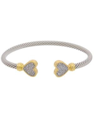 Juvell 18K Two-Tone Plated Cz Twisted Cable Heart Bangle Bracelet - White