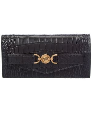 Versace Medusa Croc-Embossed Leather Continental Wallet - Grey