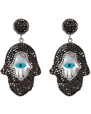 Eye Candy LA Pave Crystal Hamsa Earring - Black