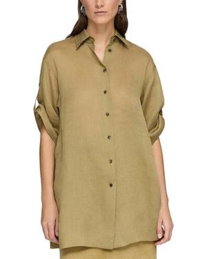 Lafayette 148 New York Tab Sleeve Side Slit Shirt - Green