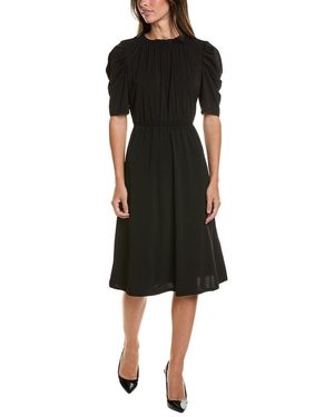Adrianna Papell Moss Crepe Ruffle Neck Midi Dress - Black
