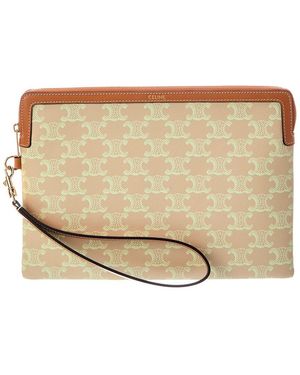 Celine Logo Triomphe Small Canvas Pouch - Natural