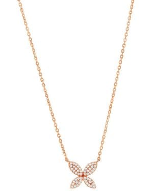 Suzy Levian 14K Rose 0.09 Ct. Tw. Diamond Marquise Flower Necklace - Metallic
