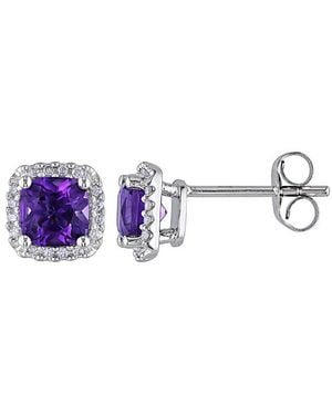 Rina Limor 10K 1.40 Ct. Tw. Diamond & African Amethyst Halo Earrings - Blue