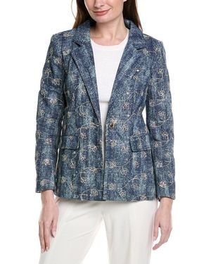 Gracia Flower Embroidered Denim Blazer - Blue