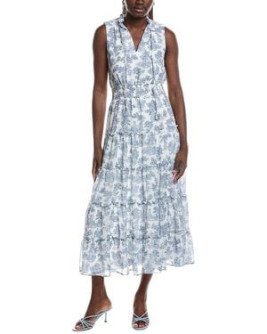 1.STATE Printed Ruffle Neck Maxi Dress - Blue