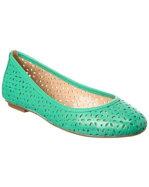 French Sole Leyla Laser Cut Leather Flat - Green