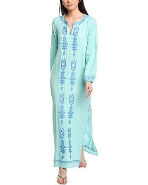 Sail To Sable Embroidered Linen-Blend Caftan - Blue