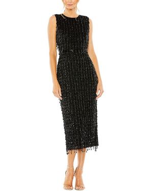 Mac Duggal High Neck Beaded Midi Dress - Black