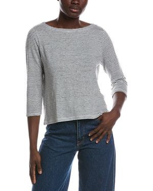 Eileen Fisher Petite Bateau Neck 3/4-Sleeve Linen Top - Grey