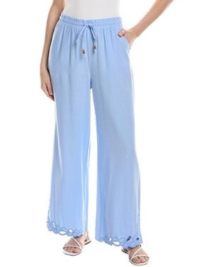 Ellen Tracy Pull On Wide Leg Linen-Blend Pant - Blue