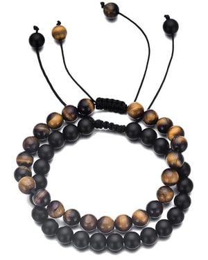 Adornia Tiger's Eye Adjustable & Tiger's Eye Set Bracelet - Black