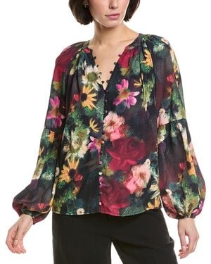Tahari Floral Button Blouse - Red