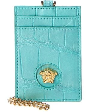 Versace La Medusa Croc-Embossed Leather Card Holder On Chain - Green