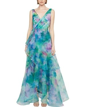 THEIA Karen Organza V-Neck Gown - Blue