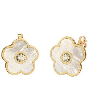 Gabi Rielle 14K Over Pearl Cz Flower Earrings - Natural