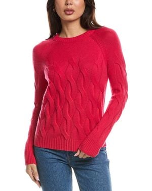 Forte Wandering Cable Crewneck 100% Cashmere Sweater - Red