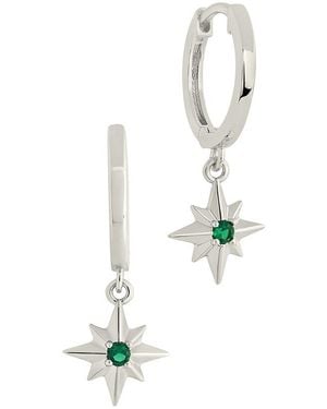 Sterling Forever Cz Demi Burst Charm Hoop Earrings - White