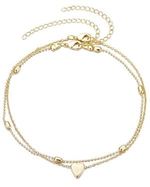 Adornia 14K Plated Heart Adjustable Anklet Set - Metallic