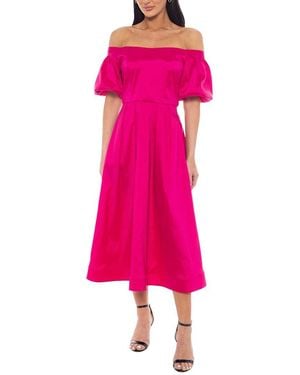 Marina Puff Sleeves Midi Dress - Pink