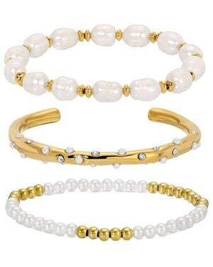 Eye Candy LA Glass Pearl Stack Bracelet - Metallic