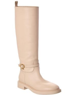 Gianvito Rossi Ribbon Cavalier 20 Leather Knee-High Boot - White
