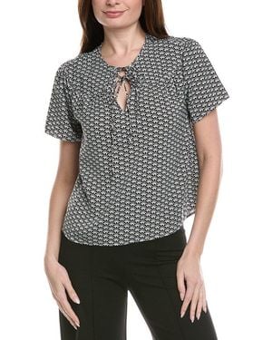 Tahari Drop Shoulder Woven Printed Blouse - Gray