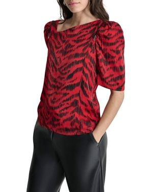 DKNY Asymmetrical Short Sleeve Top - Red