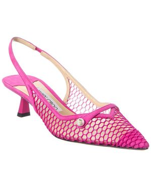 Jimmy Choo Amita 45 Mesh & Leather Slingback Pump - Pink