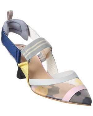 Fendi Colibri Mesh & Leather Slingback Pump - Metallic