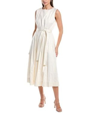Anne Klein Paneled Bodice Jewel Neck Midi Dress - Natural