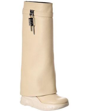 Givenchy Shark Lock Leather Knee-High Biker Boot - Natural