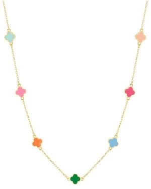 Gabi Rielle 14k Over Silver Enamel Clover Necklace - Multicolour
