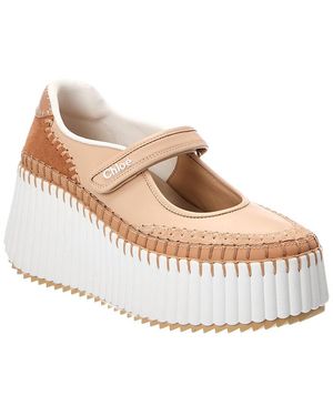 Chloé Nama Leather Wedge Trainer - Natural