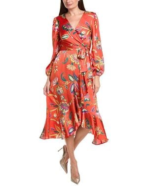 Tahari Long Sleeve Midi Dress - Red