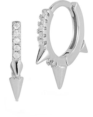 Glaze Jewelry Silver Cz Spiked Huggie Earrings - White