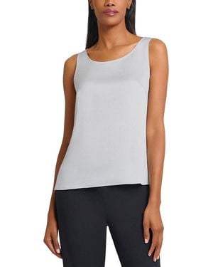 Ming Wang Crepe De Chine Scoop Neck Tank - White