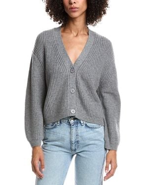 Forte Wool & Cashmere-Blend Short Rib V-Neck Button Cardigan - Grey