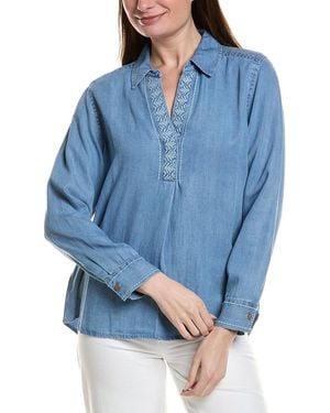 Tommy Bahama Chambray O'Lei Embroidered Linen-Blend Popover Top - Blue