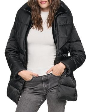 Andrew Marc Zamora Shawl Collar Belted Puffer Coat - Black
