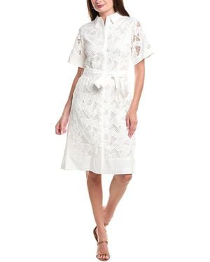 Tahari Geo Eyelet Dress - White