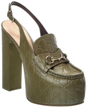Gucci Gg Logo Horsebit Leather Pump - Green