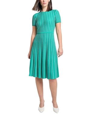 Ming Wang Jewel Neck Soft Knit Flare Dress - Green