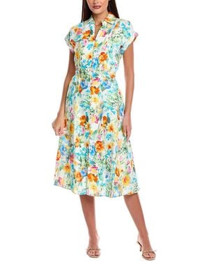 Tahari Linen-Blend Midi Dress - White